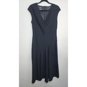 AGB Dress Byer California Midi Dress 8 Black Polyester 90s Surplice Ruffle Hem